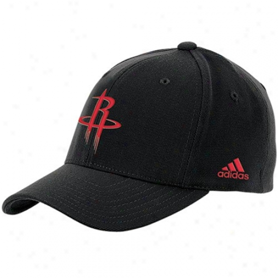 Houston Rocket Gear: Adidas Houston Rocket Black Basic Logo Structured Flex Fit Hat