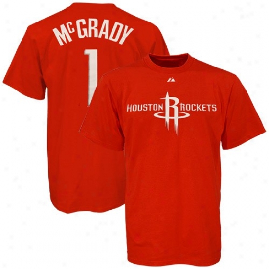 Houston Rockets Tee : Majestic Houston Rockets #1 Tracy Mcgrady Red Player Tee