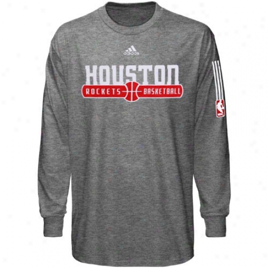 Houston Rockets Tshirts : Adidas Houston Rockets Dark Ash Ball Horizon Long Sleeve Tshirts