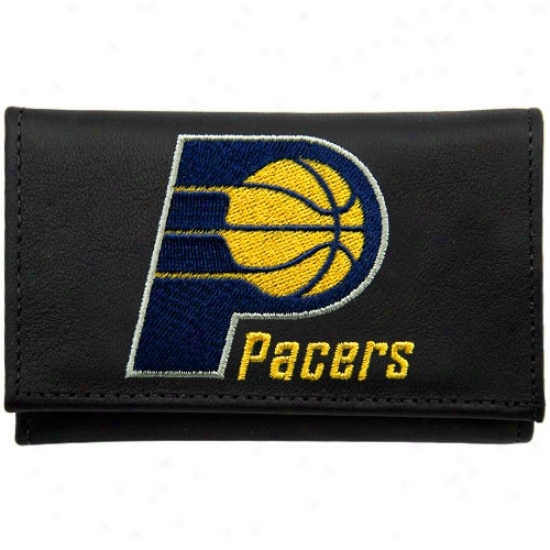 Indiana Pacers Black Leather Embroidered Tri-fold Wallet