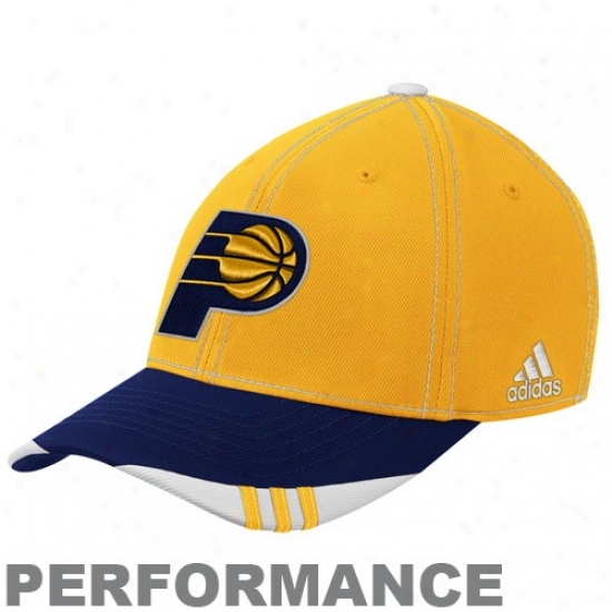 Indiana Pacers Merchandise: Adidas Indiana Pacers Gold-navy Blue Official On Court Performanc Flex Qualified Hat
