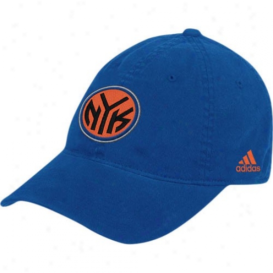 Knicks Gear: Adidas Knicks Royal Blue Basic Logo Flex Fit Slouch Hat