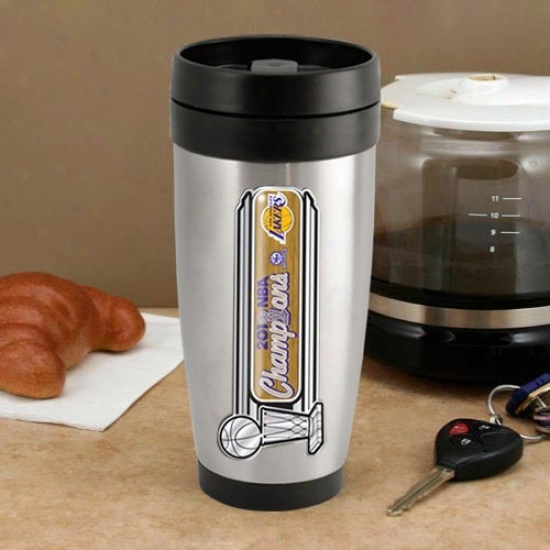 Los Angeles Lakers 2010 Nba Champions 16oz. Stainless Steel Slim Fit Travel Tumbler