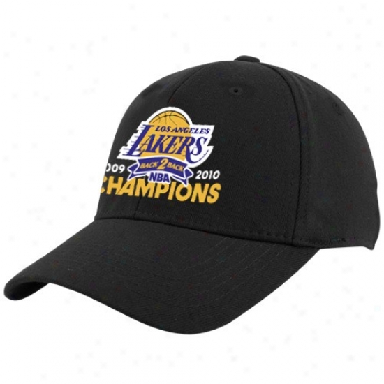 Los Angeles Lakers Hat : Adidas Los Angeles Lakers Black 2010 Nba Champions Back To Back Champs Structured Flex 1-fit Hat