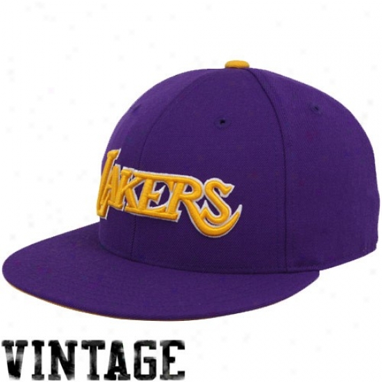 Los Angeles Lakers Hat : Mitchell & Nees Los Angeles Lakers Purple Vintage Logo Fitted Hat
