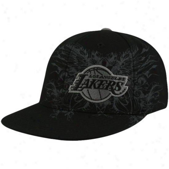Los Angeles Lakers Hats : Adidas Los Angeles Lakers Black Tonal Flourish Fitted Hats