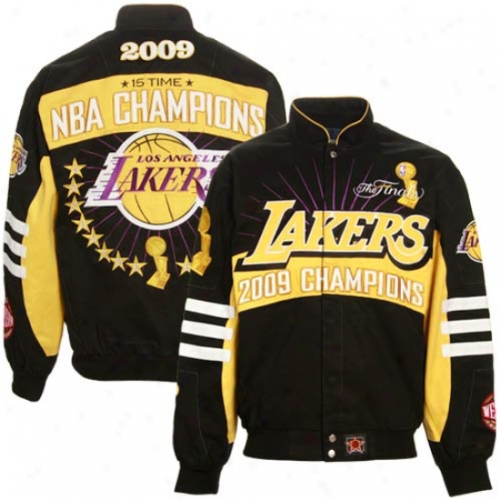 Los Angeles Lakers Jacket : Los Angeles Lakers 2009 Nba Champions Black Twill Embroidered Applique Champs Jacket