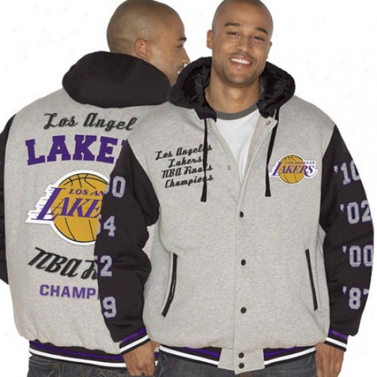 Los Angeles Lakers Jackets : Los Angeles Lakers Ash 2010 Nba Champions Heavyweight Full Button Fleece Hoody Sweatshirt