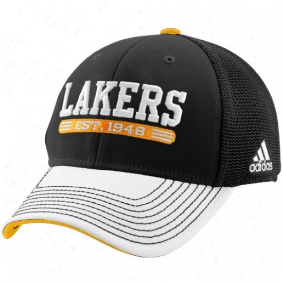 Los Angeles Lakers Merchandise: Adidas Los Angeles Lakers Black-white Established Mesh Flex Fit Hat
