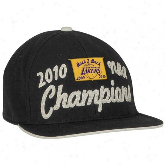 Los Angeles Lakers Merchandise: Adidas Los Angeles Lakers Black 2010 Nba Champions Official Locker Room 1-fit Hat