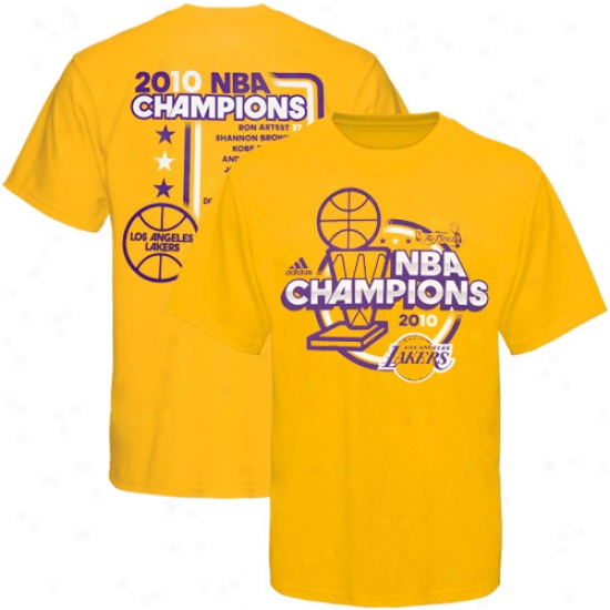 Los Angeles Lakers Shirt : Addas Lod Angeles Lakers Youth Gold 2010 Nba Champions 16x Champs Roster Shirt