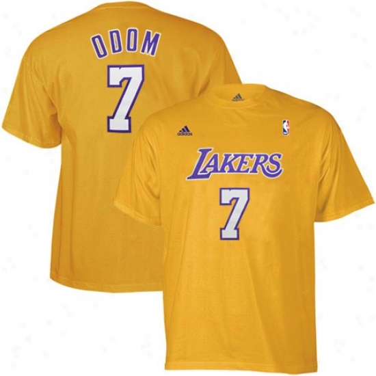 Los Angeeles Lakers T-shirt : Adidas Los Angeles Lakers #7 Lamar Odom Gold Net Player T-shirt