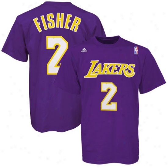 Los Angeles Lakers T-shirt : Adidas Los Angeles Lakers #2 Derek Fisher Purple Player T-shirt