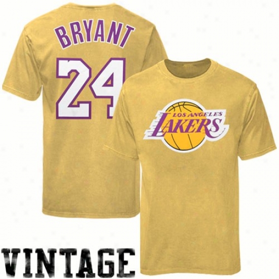 Los Angeles Lakers Tee : Majestic Los Ang3les Lakers #24 Kobe Bryant Heather Gold Pigment Dyed Player Tee