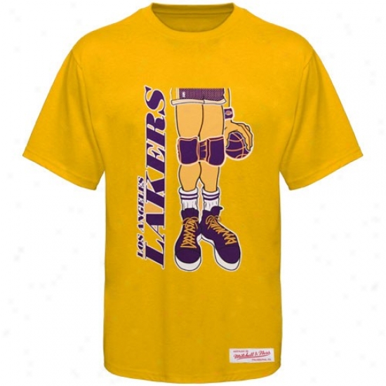 Los Angeles Lakers Tee : Mitchell & Ness Los Angeles Lakers Gold Kneepads Tee