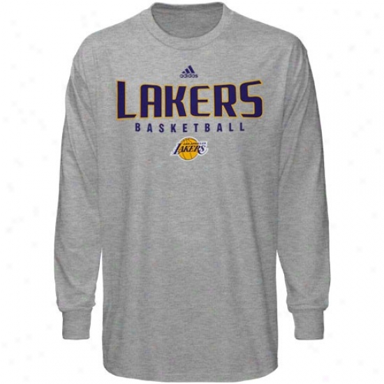 Los Angeles Lakers Tees : Adidas Los Angeles Lakers Ash Absolute Long Sleeve Tees