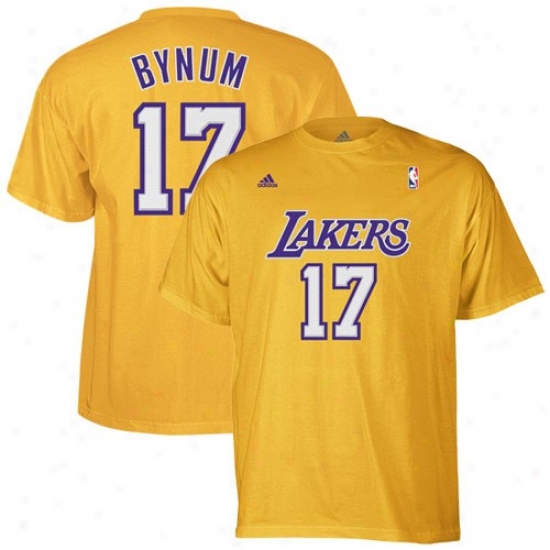 Los Angeles Lakers Tshirt : Adidas Los Angeles Lakers #17 Andrew Bynum Gold Net Playdr Tshirt