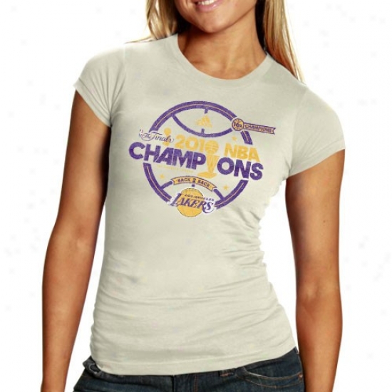 Los Angeles Lakers Tshirts : Adidas Los Angeles Lakers Ladies Cream 2010 Nba Champions Tip Not on Premium Tshirts