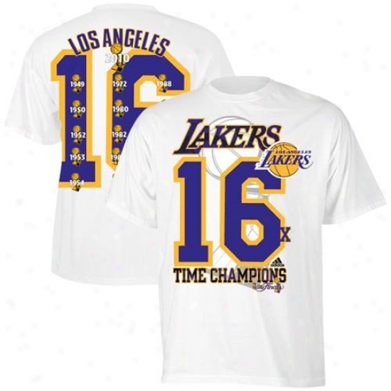 Los Angeles Lakers Tshirts : Adidas Los Angeles Lakers White 2010 Nba Champions 16-time Champions Tshirts
