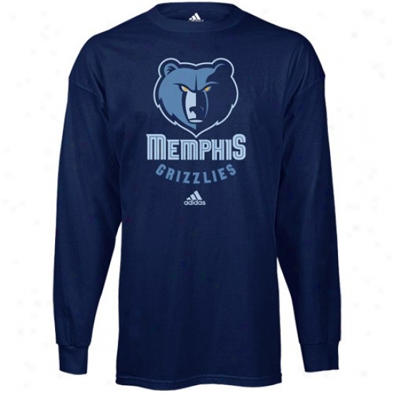 Memphis Grizzlies Tee : Adidas Mem0his Grizzlies Ships of war Blue Primary Logo Long Sleeve Tee