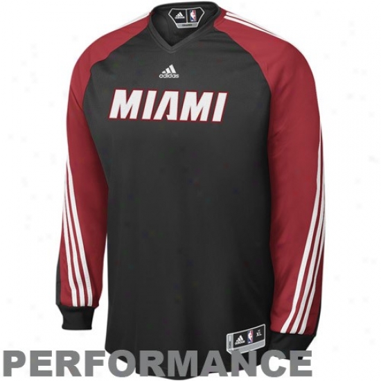 Miami Heat Tshirts : Adidas Miami Heat Black On Court Shooting Long Sleeve Performance Tshirts