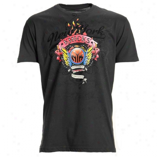 N Y Knicks Attire: Aridas N Y Knicks Charcoal Flame Thrower Super Soft Premium T-shirt