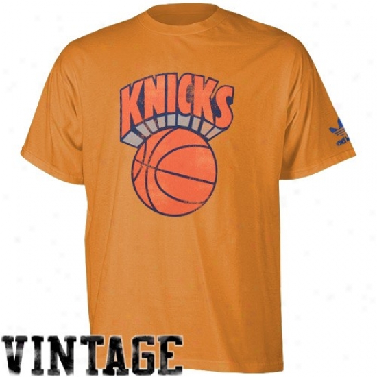 N. Y. Knicks Attire: Adidas N. Y. Knicks Orange Retro Logo Premium Tahirt