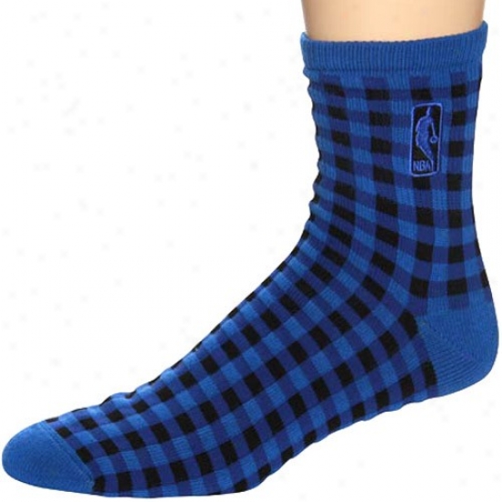 Nba Blue-black 45 Degrees Check-pattern Socks