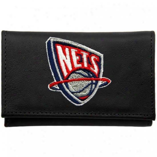 New Jersey Nets Black Leather Embriodered Tri-fold Wallet