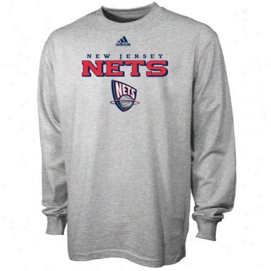 New Jersey Nets Tshirts : Adidas Repaired Jefsey Nets Ash True Long Sleeve Tshirts