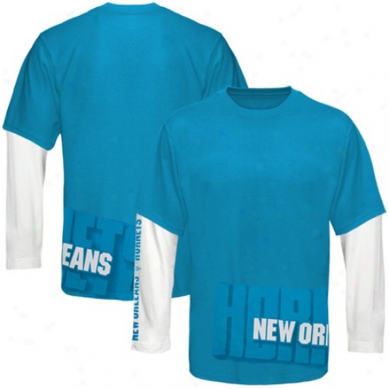 New Orleans Hornet T-shirt : New Orleans Hornet Light Blue Two Fold Double Layer Long Sleeve T-shirt