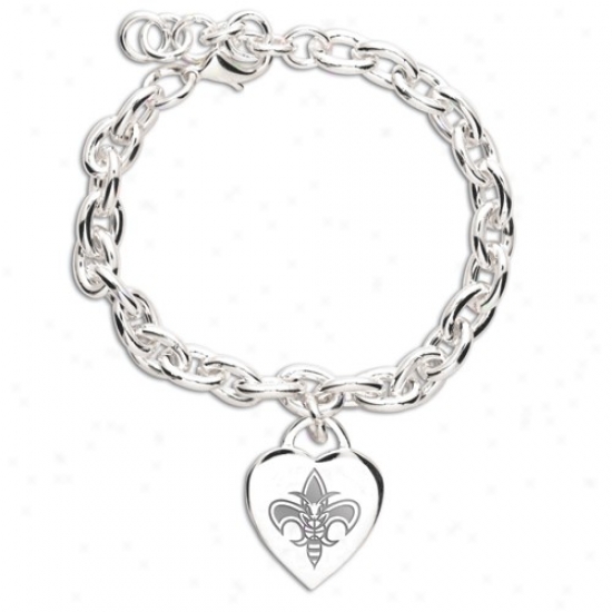 New Orleans Hornets Ladies Silver Heart Charm Bracelet