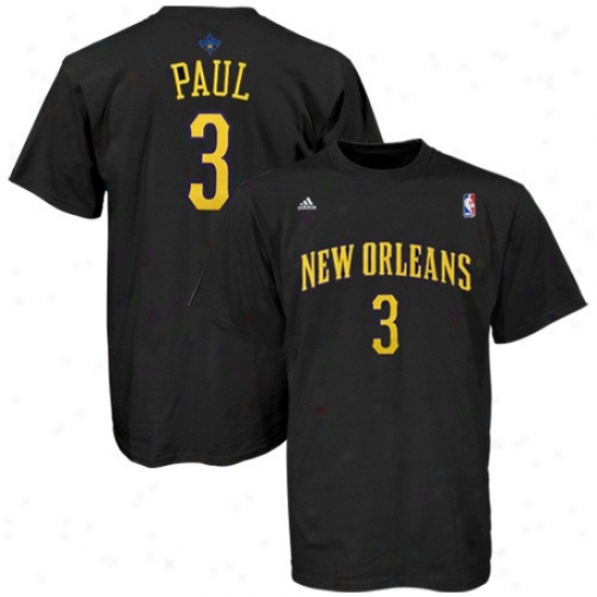 Starting a~ Orleans Hornets Tshirt : Adidas New Orleans Horneta #3 Chris Paul Black Net Player Tshirt