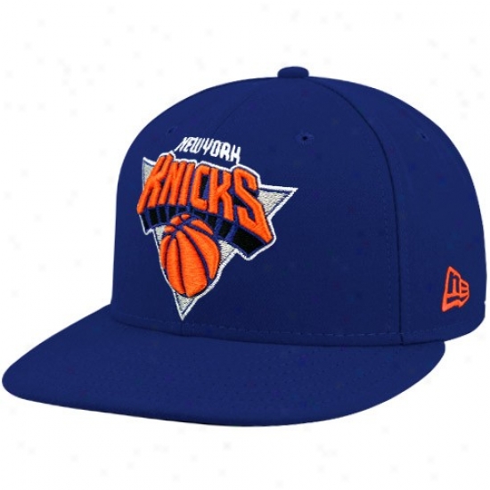 New York Knick Hat : New Era New York Knick Royal Blue 59fifty Primary Logo Flat Brim Fitted Hat