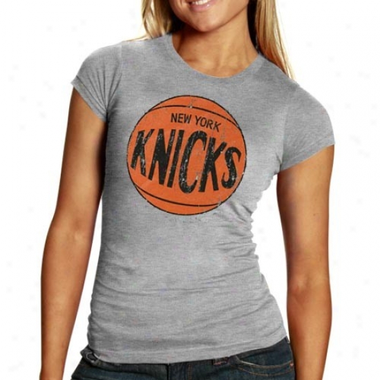N.y. Knicks Shirt : N.y. Knicks Ladies Ash Distressed Logo Triblend Shirt