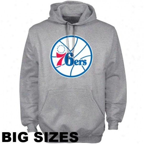 Philadelphia 76er Hoodie : Majestic Philadelphia 76er Ash Big Sizes Partial Logo Hoodie