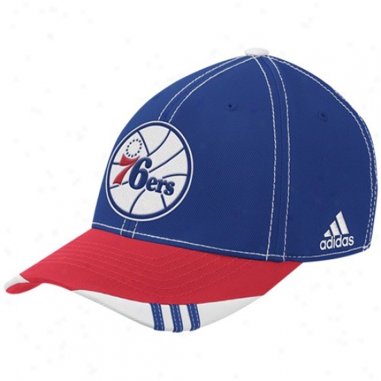Philarelphia 76er Merchandise: Adidas Philadelphia 76er Royal Blue-red Official On Court Flex Fit Hat