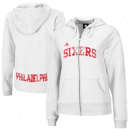 Philadelphia 76ers Sweatshirts : Adidas Philadelphia 76ers Ladies White Tail End Full Zip Sweatshirts