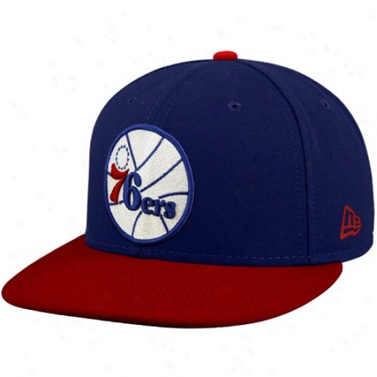 Philly 76er Caps : New Era Philly 76er Royal Blue-red 59fifty Primary Logo Flat Brim Fitted Caps