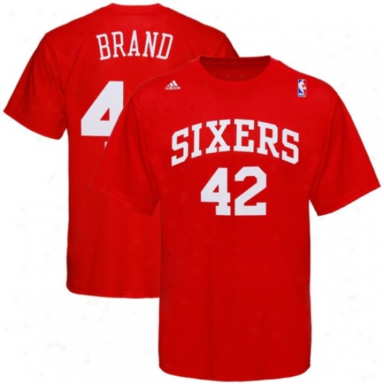 Philly 76er Tshirt s: Adidas Philly 76er #42 Elton Brand Red Player Tshirts