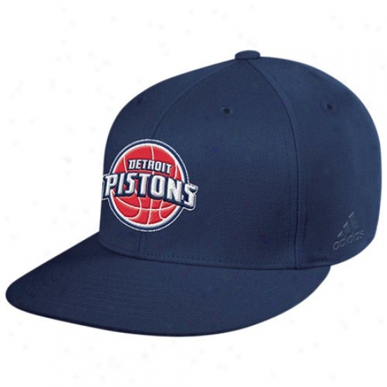Pistons Hags : Adidas Pistons Navy Blue Basic Logo Flat Brim Flex Fit Hats