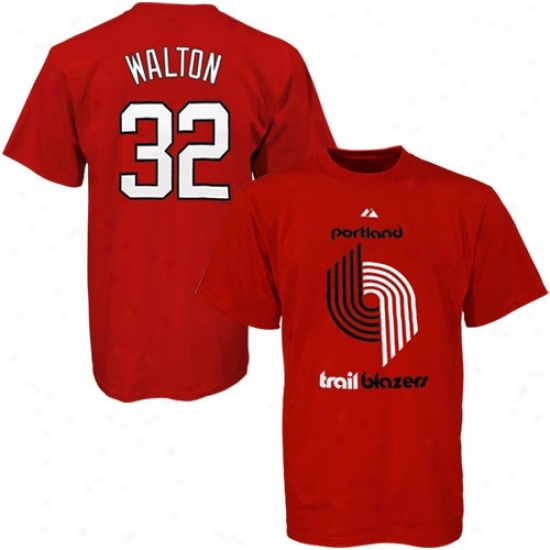 Portland Blazers Tshirt : Majestic Portland Blazers #32 Biill Walton Scarlet Name And Number Tshirt