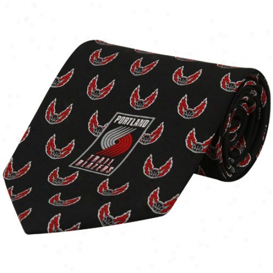 Portland Trail Blazers Black Logo Print Silk Neck Tie