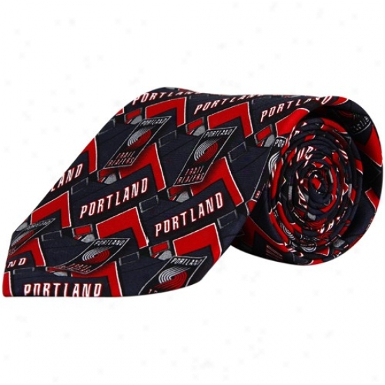 Portland Trail Blazers Red-black Block Pattern Tie