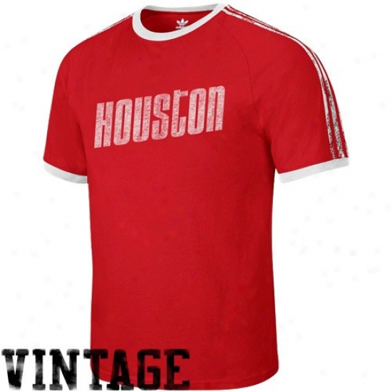 Rockets Attire: Adidas Rockets Red Distressed Throwback Logo Ringer T-shirt