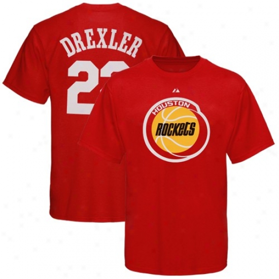 Rockets Tee : Majestiic Rockets #22 Clyde Drexler Red Retired Player Throwback Tee