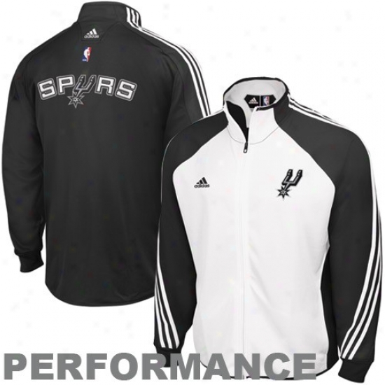 San Antonio Spur Jackets : Adida San Antonio Spur White-black On Court Performance Warm-up Jackets