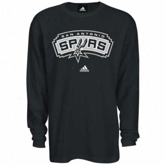 San Antonio Spur Shirts : Adidas San Antonio Spur Black Faded Logo Long Sleeve Warm Shirts