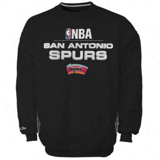 San Antonio Spur Sweatshirts : Mitchell & Ness San Antonio Spur Black Media Guide Crew Sweatshirts