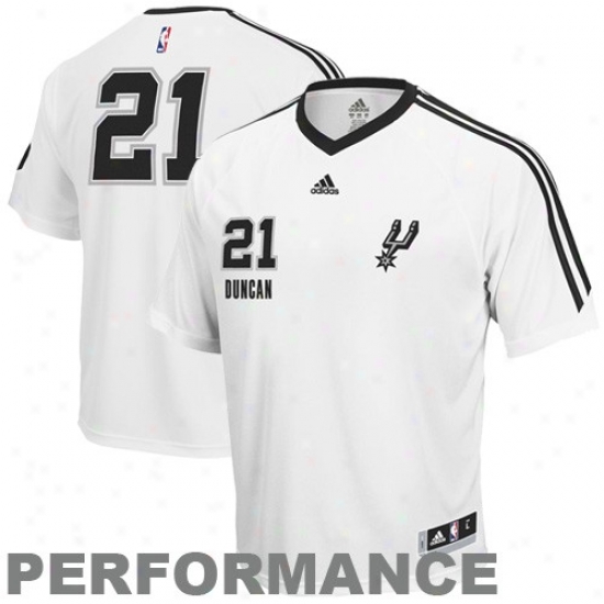 San Antonio Spura Shirt : Adidas San Antonio Spurs #21 Tim Duncan White On Court Shooting Pdrformance Shirt
